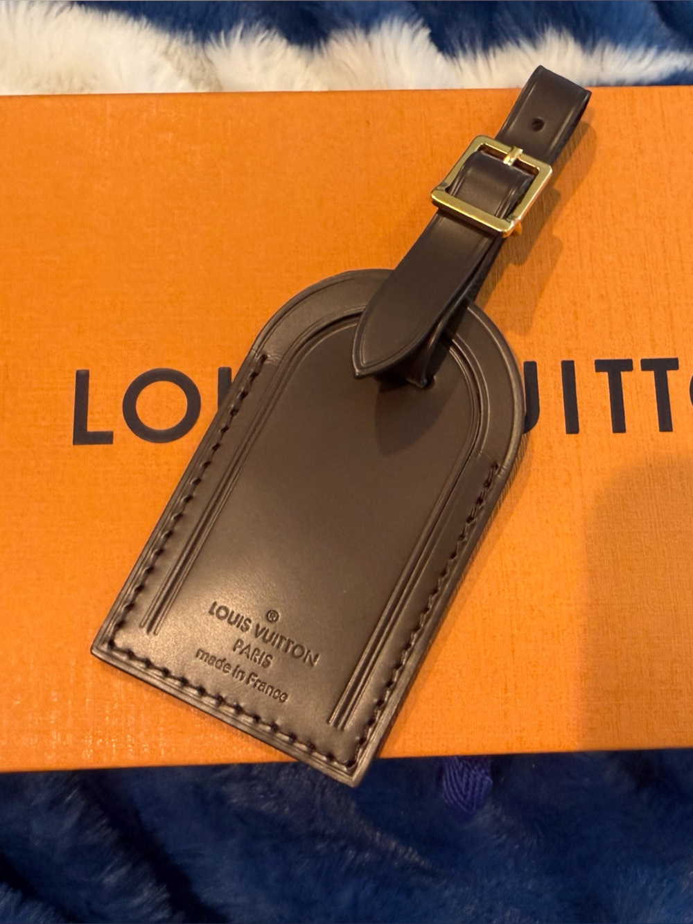 Louis Vuitton Brown Leather Luggage Tag with Gold Buckle
